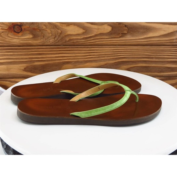 Garnet Hill‎ Size 9 M Women Sandal Flip Flop Green Leather - Picture 5 of 10